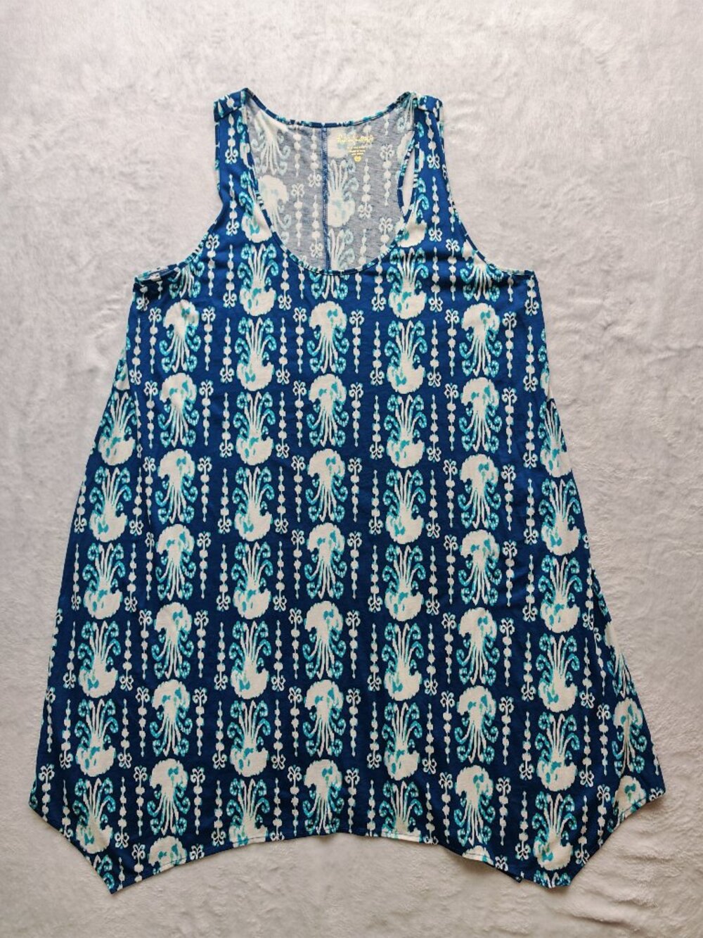 Lilly Pulitzer Get In Line Melle Dress XL Blue Aqua Print Sleeveless Swing A-Lin - Picture 2 of 10